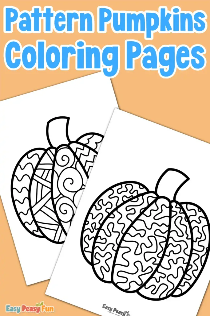 Two black-and-white pattern pumpkin coloring pages shown side-by-side.
