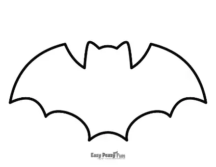 Printable giant bat template featuring a vast body with small pointed ears and curved, scalloped wings.