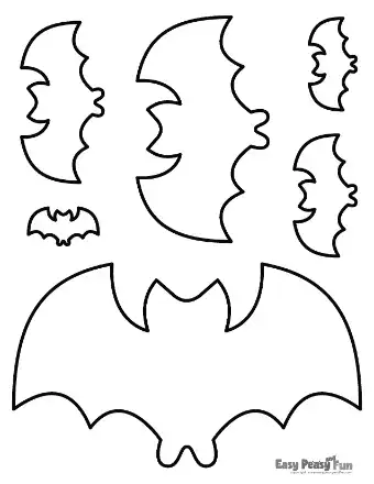 Various sizes of bat silhouettes arranged in a progressive scaling order on a printable sheet.