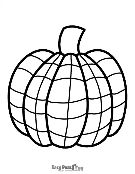 A black and white pumpkin outline divided into segments with a checkered grid pattern.