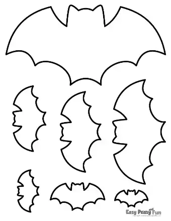 Different sized bat outlines for Halloween crafts.
