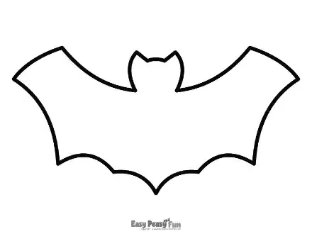 Printable giant bat template featuring a small rounded head with pointed ears and wide, sweeping wings.