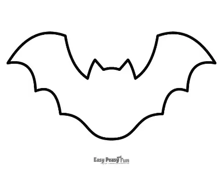 Printable giant bat template featuring a small head with two sharp peaks and deeply scalloped wings.