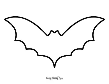 Printable giant bat template featuring a minimal head outline and sleek, pointed wings curving outwards.