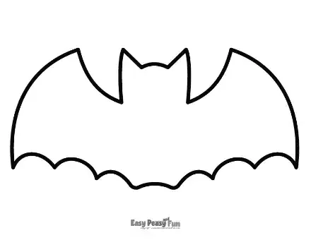 Printable giant bat template featuring a small head with tall pointed ears and smooth, curved wings.