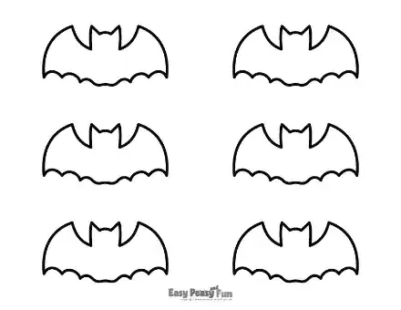 Six small bat outlines with triangle-shaped ears and angled wing tips.