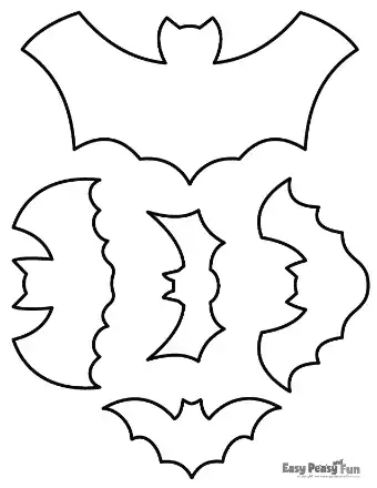 A variety of bat templates featuring scalloped wing edges and different scaling dimensions arranged for easy cutting.