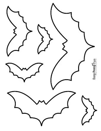 A complete template sheet of scaling bat outlines featuring one large master template and several smaller variants.