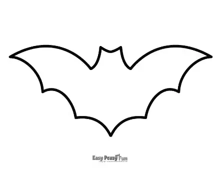 Printable giant bat template featuring a simple small head outline and elegant, flowing wing shapes.