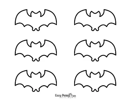 Six simple small bat outlines featuring curved bodies.