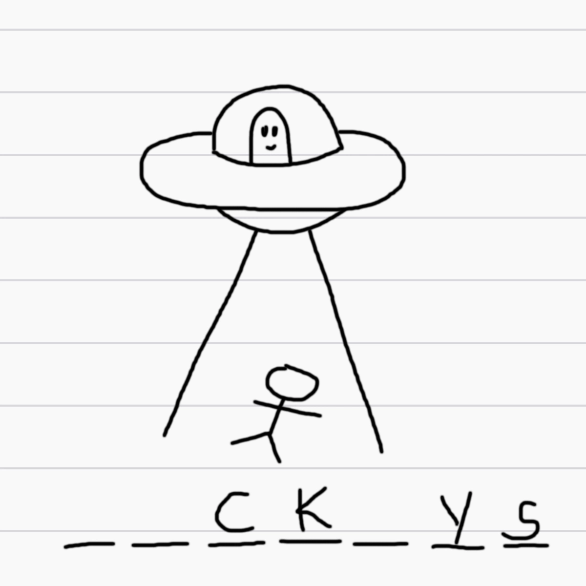 A stick figure being abducted by aliens