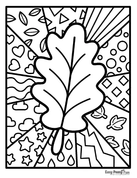 A large oak leaf centered on a patterned geometric background.