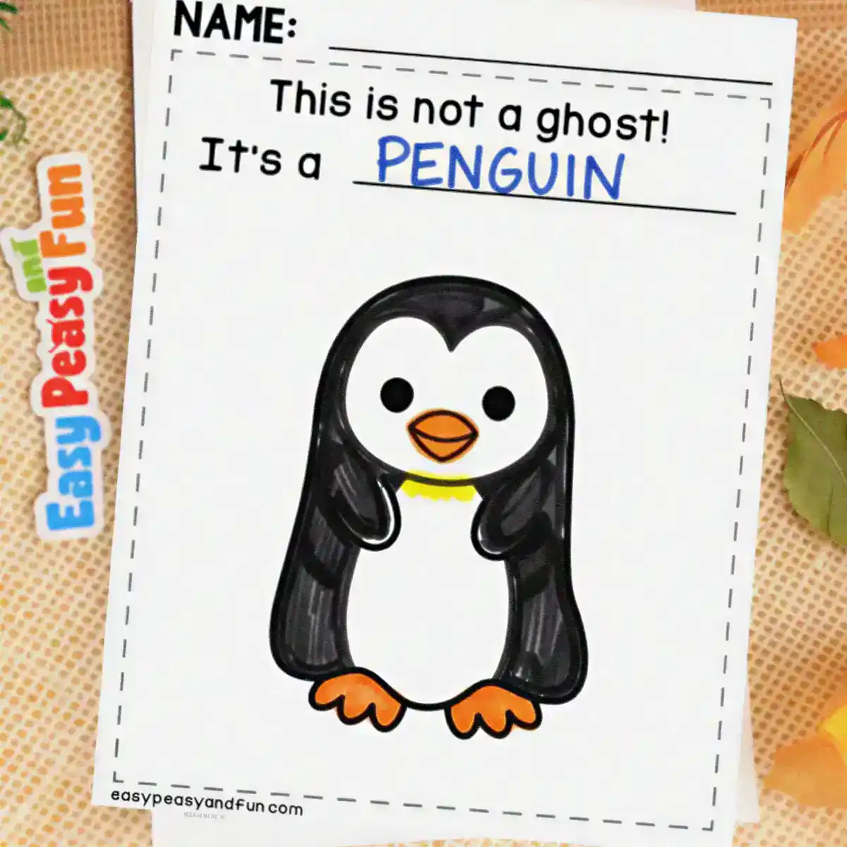 Ghost printable colored black and white with orange feet and beak to look like a penguin.