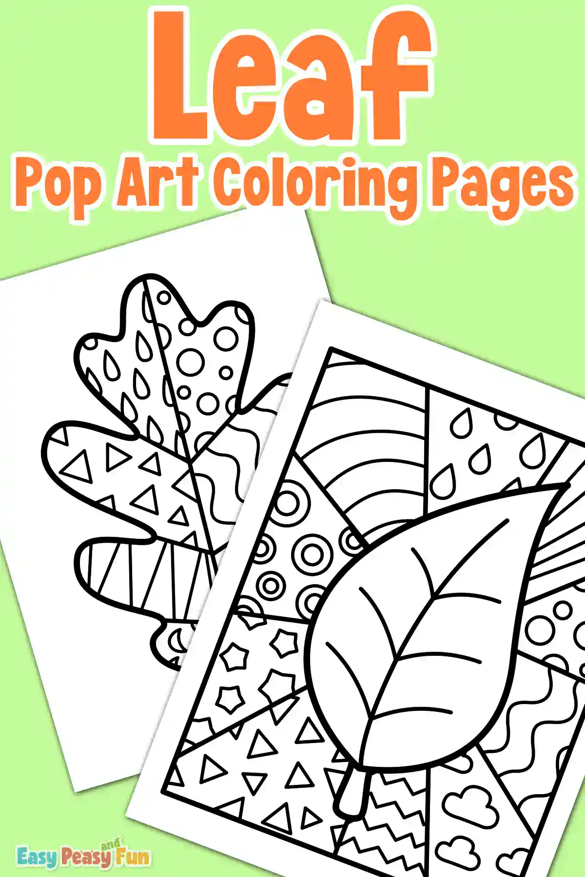 Two leaf pop art coloring sheets featuring patterned designs.