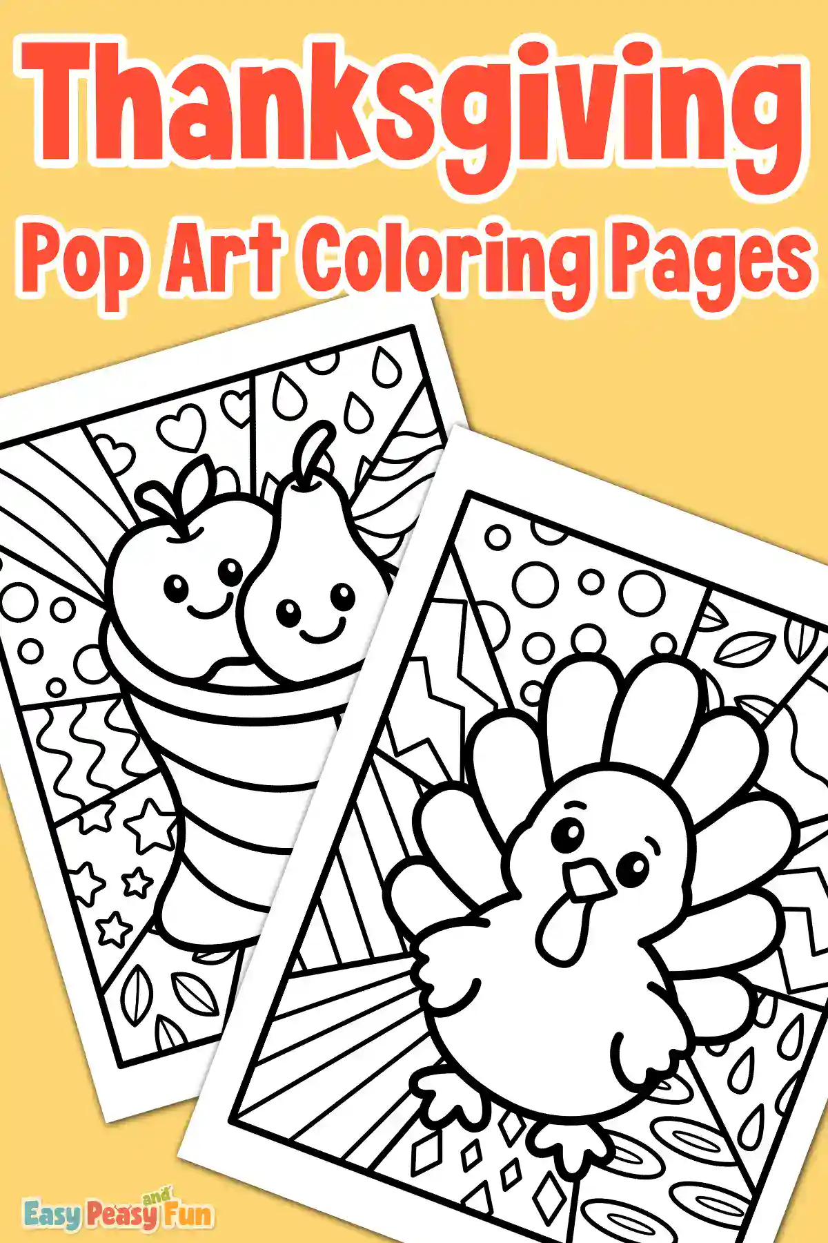Two Thanksgiving coloring sheets featuring a cornucopia and turkey.