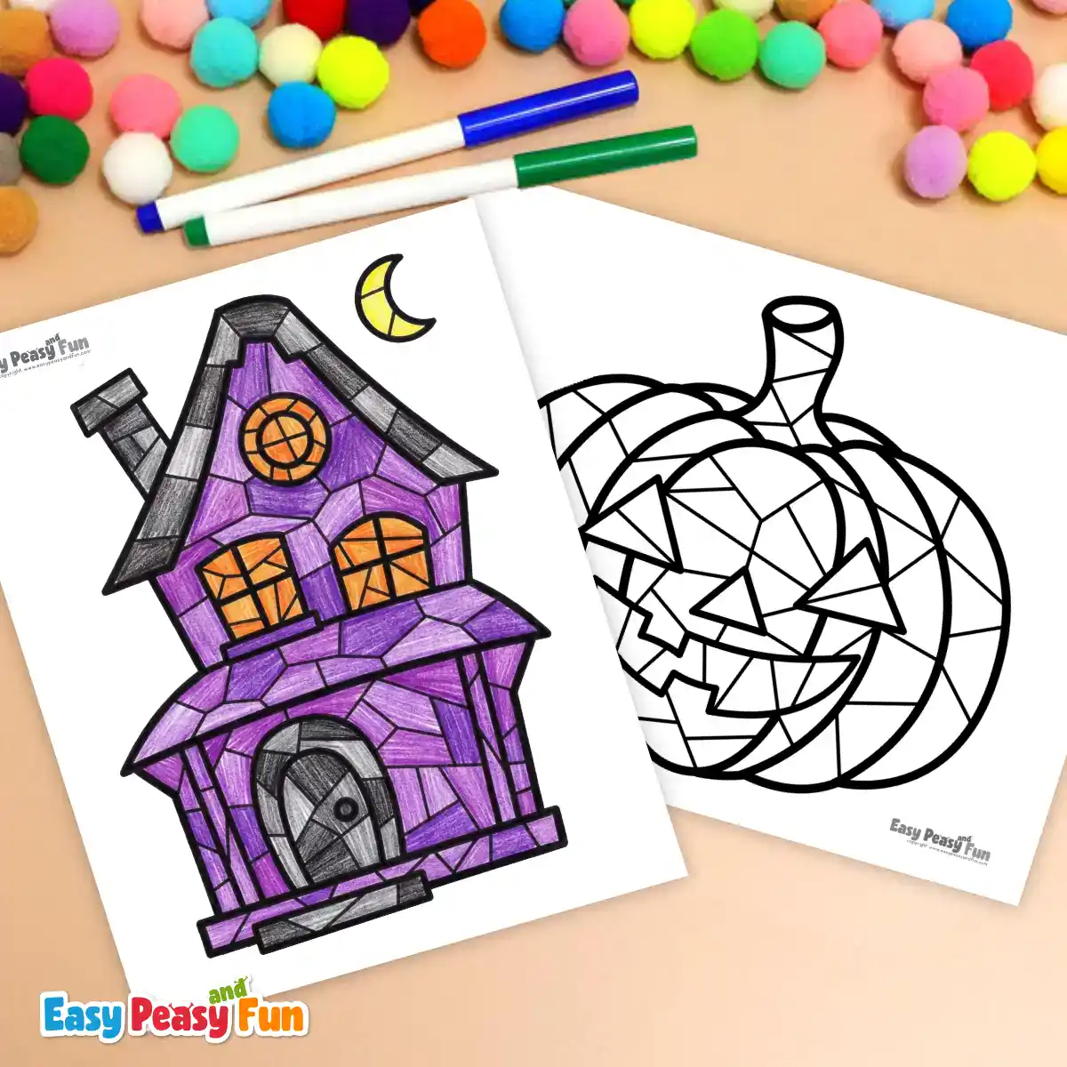 Free Printable Halloween Mosaic Coloring Pages - Easy Peasy and Fun