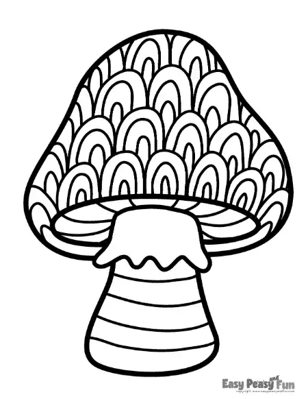 A mushroom with a cap covered in stacked overlapping scale patterns and a horizontally banded stem.