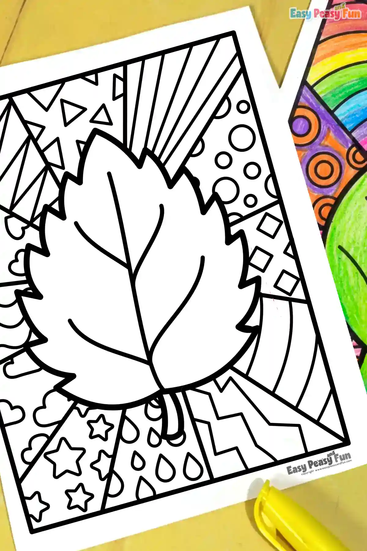 A close-up view of a leaf pop art coloring page.