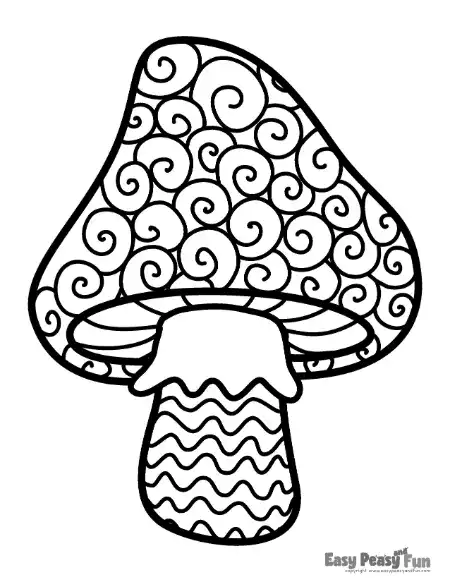 A mushroom featuring a cap densely filled with open spiral swirls and a wavy lined stem.